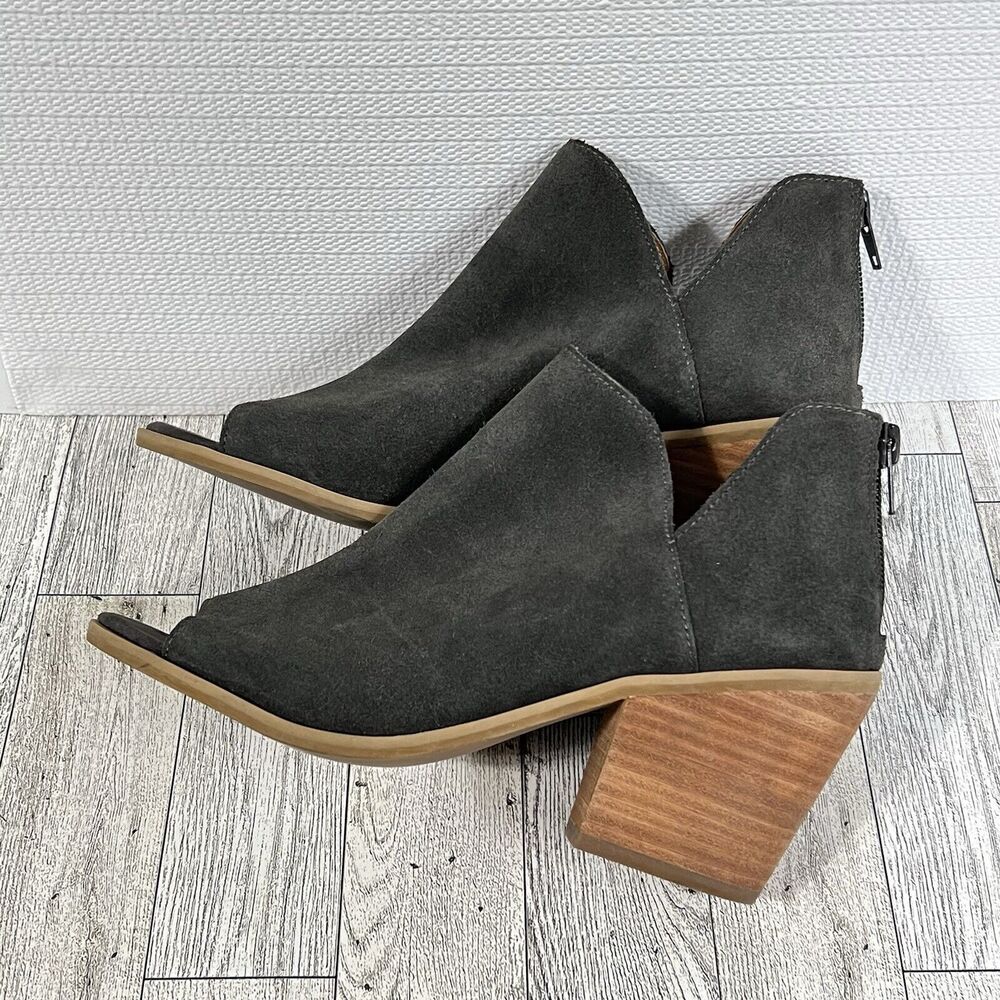 SUSINA Carina-Lea Peep Toe Ankle Boots Women’s 6 Gray Suede Leather Shoes